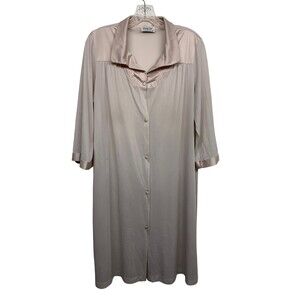 VTG Vanity Fair Women size M Beige Button Up Robe Housecoat Nightgown 3/4 Sleeve
